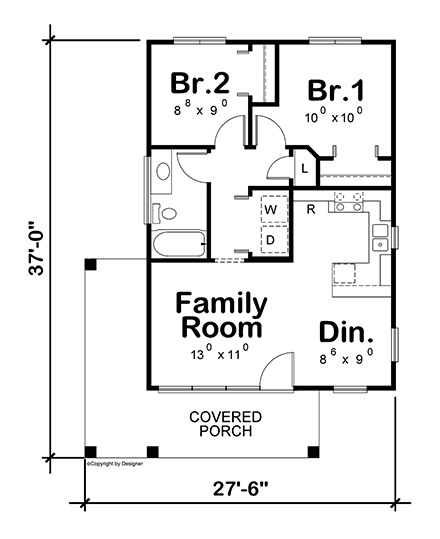 House Plan 81428 - Modern Style with 682 Sq Ft, 2 Bed, 1 Bath