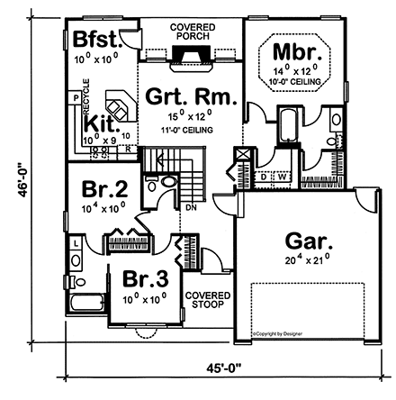 Traditional House Plan 81441 with 3 Beds, 3 Baths, 2 Car Garage First Level Plan