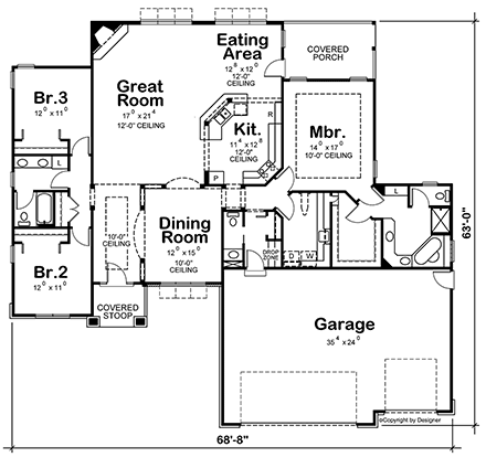 Traditional House Plan 81447 with 4 Beds, 4 Baths, 3 Car Garage First Level Plan