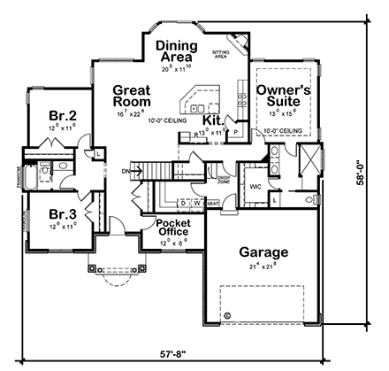 Traditional House Plan 81448 with 3 Beds, 2 Baths, 2 Car Garage First Level Plan