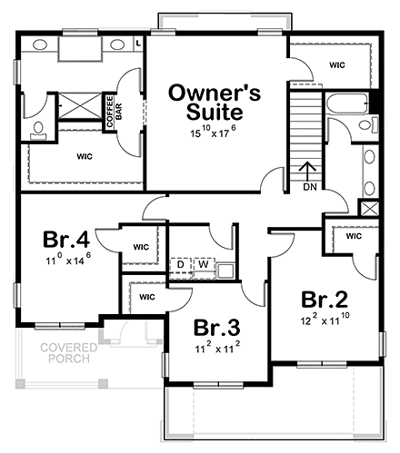 Craftsman House Plan 81457 with 4 Beds, 3 Baths, 2 Car Garage Second Level Plan