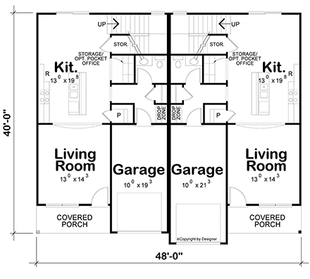 Traditional Multi-Family Plan 81461 with 3 Beds, 3 Baths, 1 Car Garage First Level Plan
