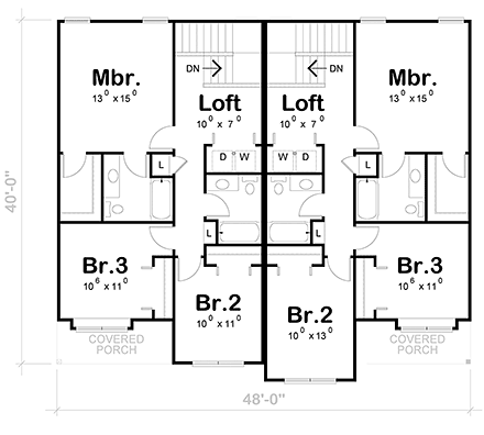 Traditional Multi-Family Plan 81461 with 3 Beds, 3 Baths, 1 Car Garage Second Level Plan
