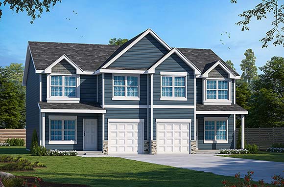 Traditional Multi-Family Plan 81461 with 3 Beds, 3 Baths, 1 Car Garage Elevation