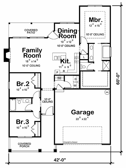 Farmhouse House Plan 81467 with 3 Beds, 2 Baths, 2 Car Garage First Level Plan
