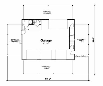 Country, Farmhouse Garage-Living Plan 81468 with 1 Beds, 2 Baths, 3 Car Garage First Level Plan