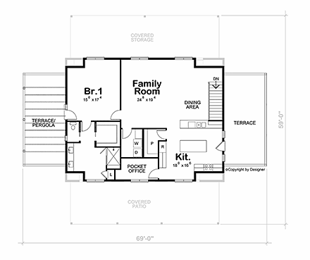 Country, Farmhouse Garage-Living Plan 81468 with 1 Beds, 2 Baths, 3 Car Garage Second Level Plan