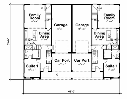 Modern Multi-Family Plan 81469 with 4 Beds, 4 Baths, 1 Car Garage First Level Plan