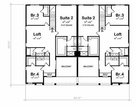 Modern Multi-Family Plan 81469 with 4 Beds, 4 Baths, 1 Car Garage Second Level Plan
