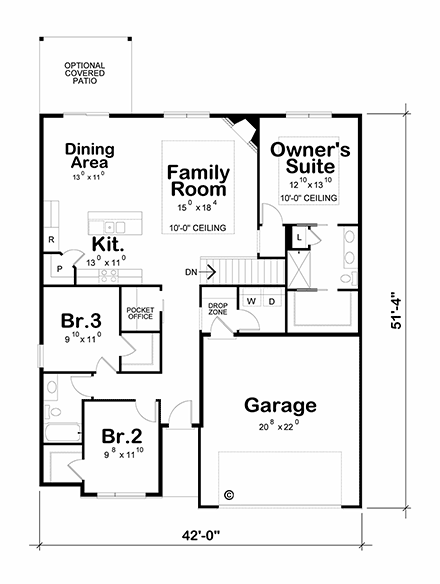 Modern House Plan 81471 with 3 Beds, 2 Baths, 2 Car Garage First Level Plan