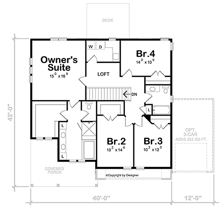 Farmhouse House Plan 81472 with 4 Beds, 3 Baths, 2 Car Garage Second Level Plan