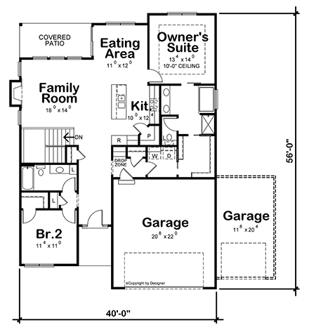 Contemporary House Plan 81476 with 2 Beds, 2 Baths, 3 Car Garage First Level Plan