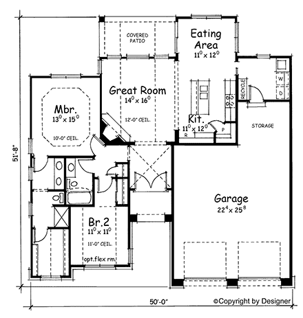Craftsman House Plan 81482 with 2 Beds, 2 Baths, 2 Car Garage First Level Plan