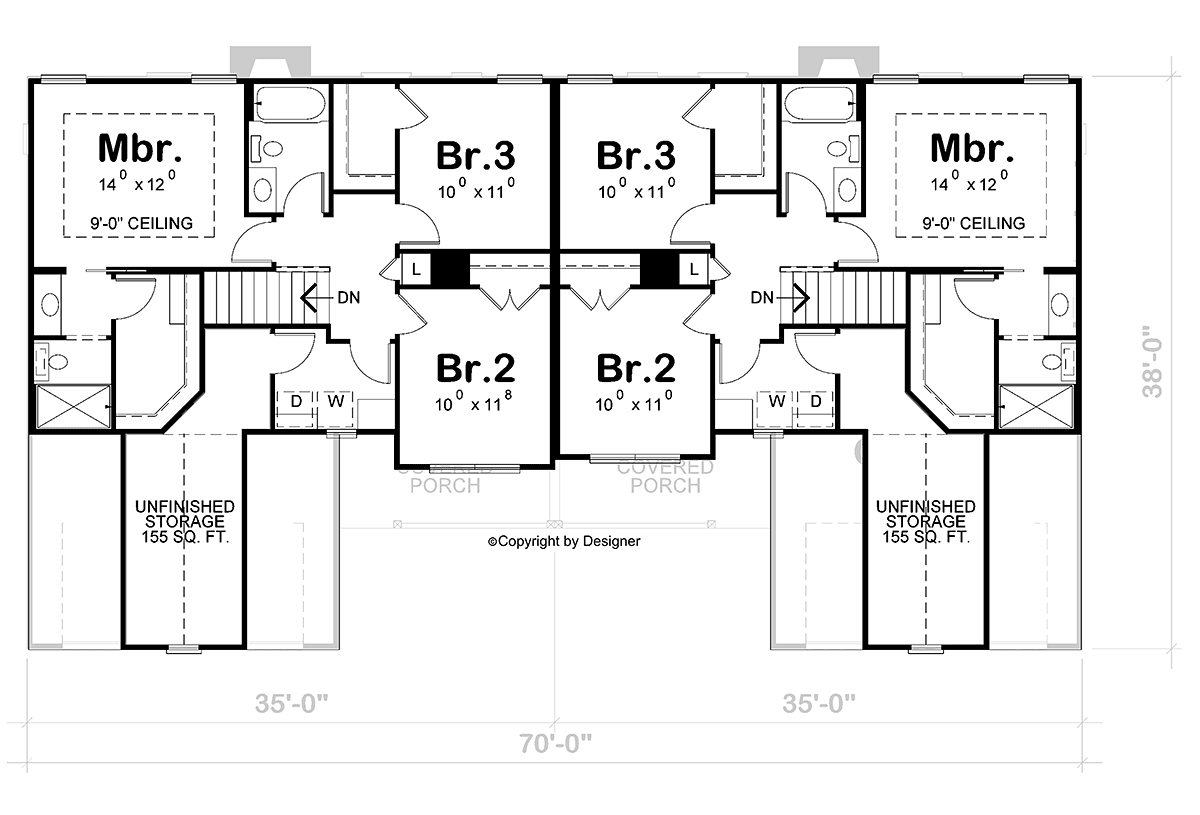 Farmhouse Multi-Family Plan 81483 with 6 Beds, 6 Baths, 4 Car Garage Level Two