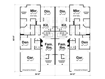 Farmhouse Multi-Family Plan 81484 with 6 Beds, 6 Baths, 4 Car Garage First Level Plan
