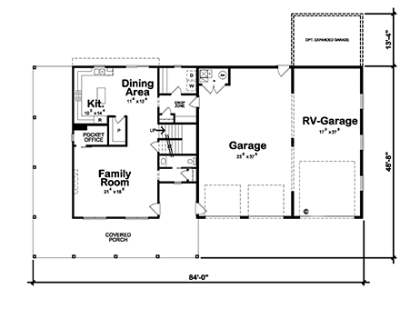 Barndominium, Farmhouse House Plan 81485 with 3 Beds, 3 Baths, 3 Car Garage First Level Plan