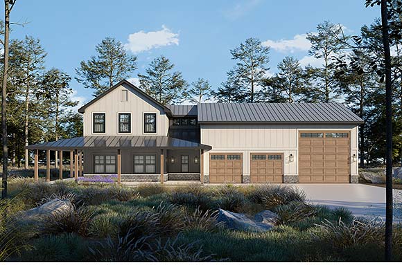 Barndominium, Farmhouse House Plan 81485 with 3 Beds, 3 Baths, 3 Car Garage Elevation