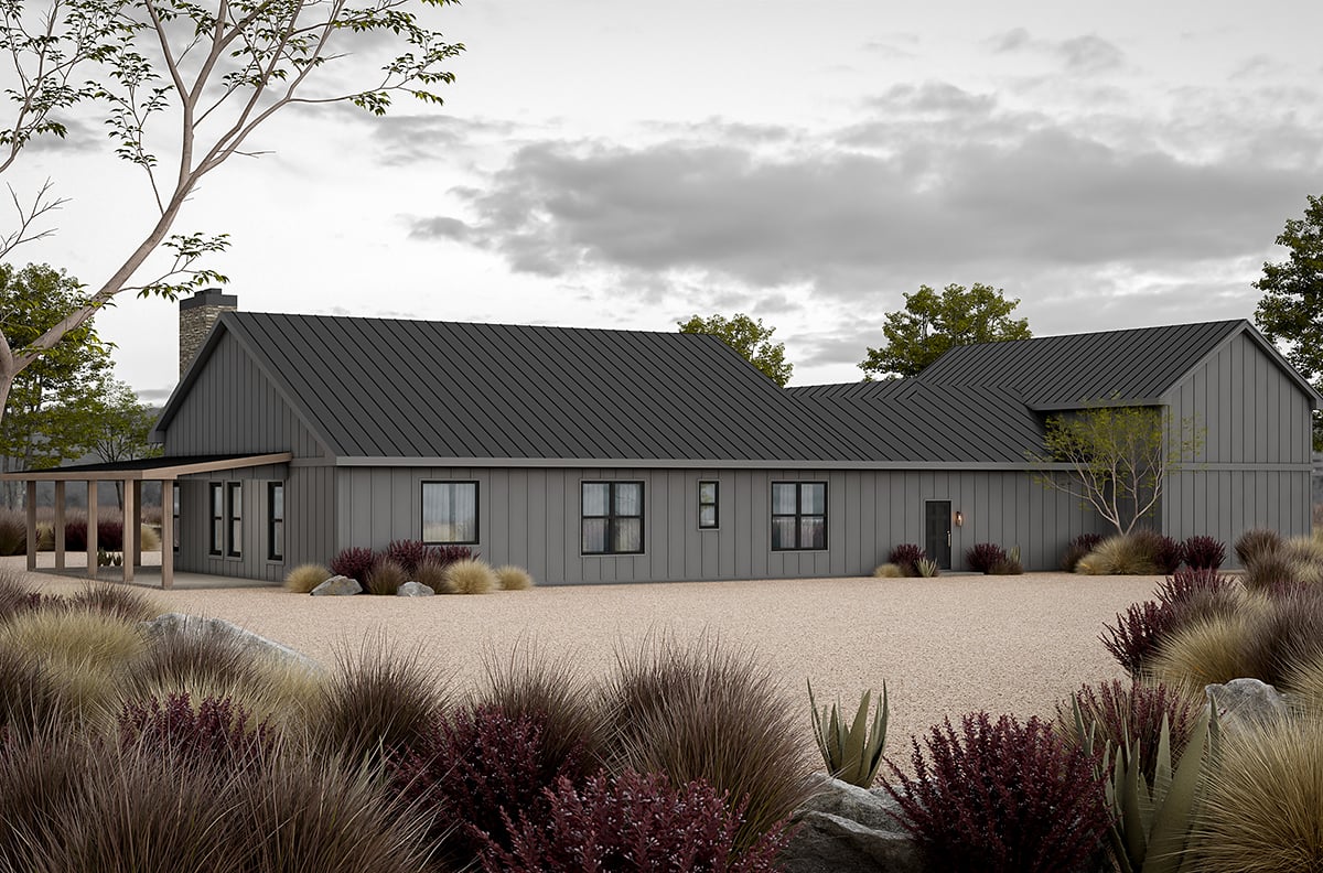 Barndominium Plan with 2024 Sq. Ft., 3 Bedrooms, 3 Bathrooms, 3 Car Garage Rear Elevation