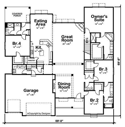 Craftsman, Traditional House Plan 81493 with 4 Beds, 4 Baths, 3 Car Garage First Level Plan