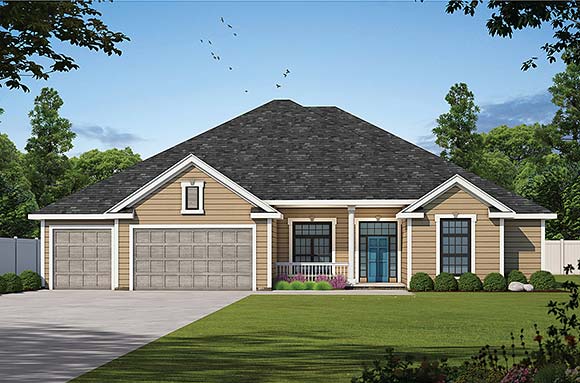 Craftsman, Traditional House Plan 81493 with 4 Beds, 4 Baths, 3 Car Garage Elevation