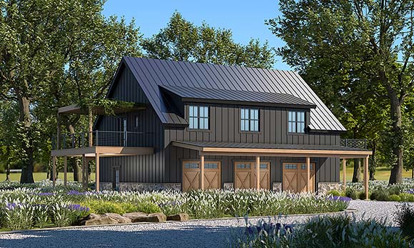 Country, Farmhouse 3 Car Garage Plan 81494 Elevation