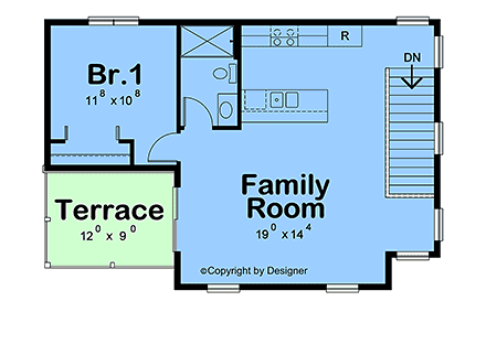 Contemporary, Modern Garage-Living Plan 81499 with 1 Beds, 1 Baths, 3 Car Garage Second Level Plan