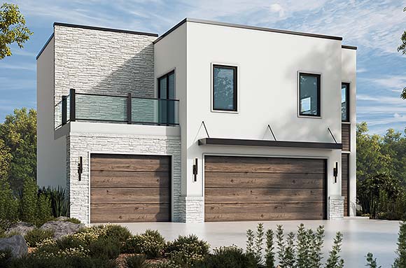 Contemporary, Modern Garage-Living Plan 81499 with 1 Beds, 1 Baths, 3 Car Garage Elevation