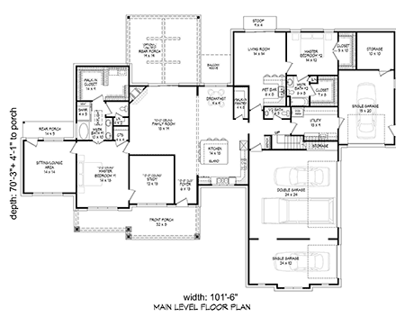 Craftsman, Traditional House Plan 81507 with 4 Beds, 4 Baths, 4 Car Garage First Level Plan