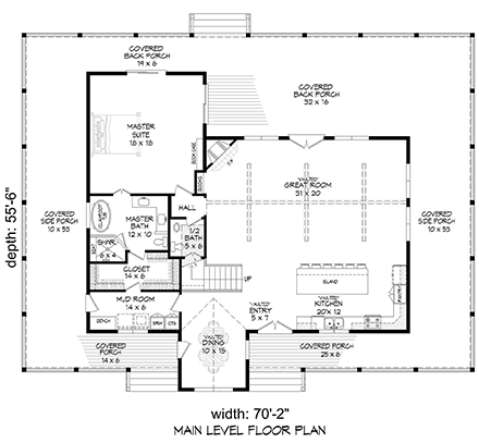 Country, Farmhouse, Prairie, Ranch, Traditional House Plan 81508 with 3 Beds, 3 Baths First Level Plan