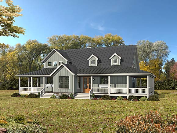 Country, Farmhouse, Prairie, Ranch, Traditional House Plan 81508 with 3 Beds, 3 Baths Elevation