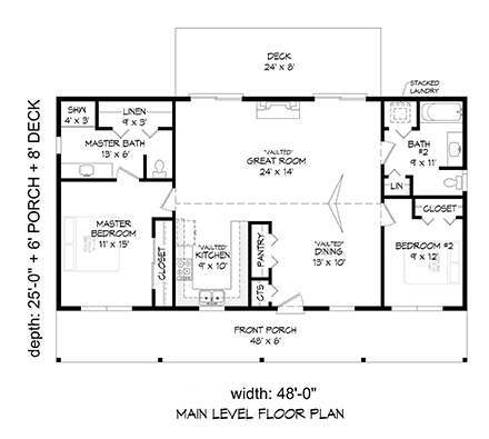 Country, Farmhouse, Ranch House Plan 81517 with 2 Beds, 2 Baths First Level Plan