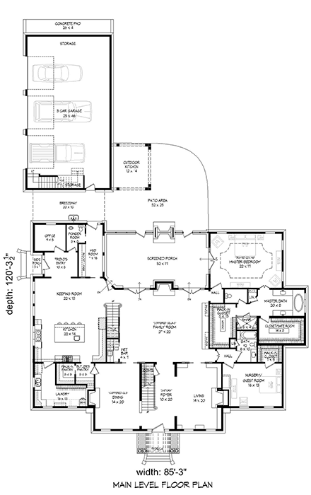 Colonial, Country, Plantation House Plan 81519 with 6 Beds, 6 Baths, 3 Car Garage First Level Plan