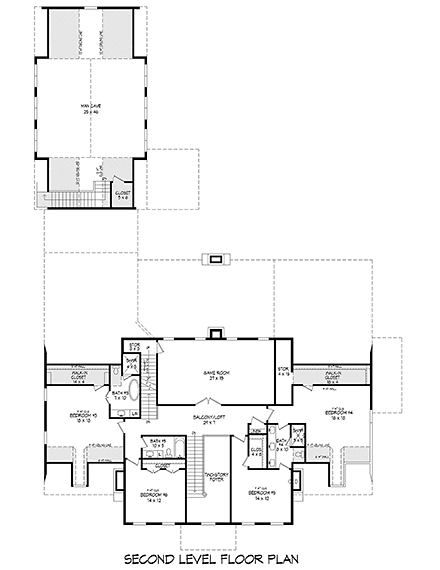 Colonial, Country, Plantation House Plan 81519 with 6 Beds, 6 Baths, 3 Car Garage Second Level Plan