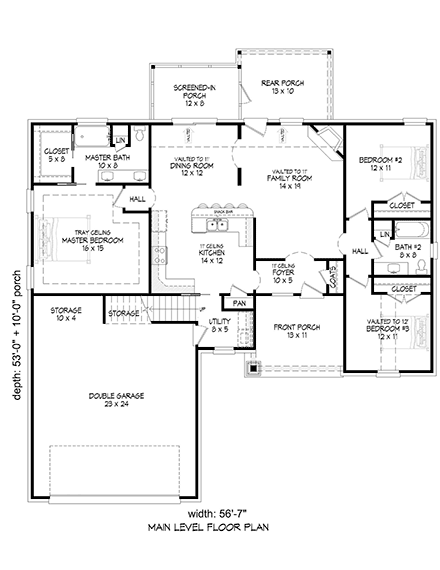 Contemporary, Country, Traditional House Plan 81523 with 3 Beds, 2 Baths, 2 Car Garage First Level Plan