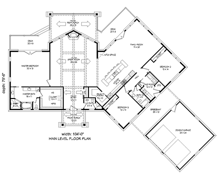 Bungalow, Country, Craftsman, Ranch, Traditional House Plan 81525 with 3 Beds, 3 Baths, 2 Car Garage First Level Plan