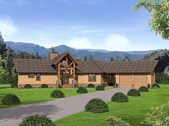 Bungalow, Country, Craftsman, Ranch, Traditional House Plan 81525 with 3 Beds, 3 Baths, 2 Car Garage Elevation