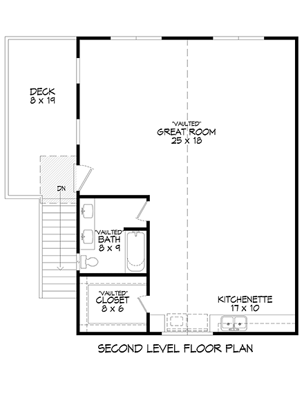 Cape Cod, Saltbox, Traditional Garage-Living Plan 81533 with 1 Beds, 2 Baths, 2 Car Garage Second Level Plan