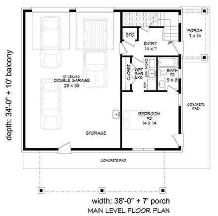 Cabin, Contemporary, Cottage House Plan 81535 with 2 Beds, 2 Baths, 3 Car Garage First Level Plan