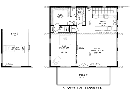 Cabin, Contemporary, Cottage House Plan 81535 with 2 Beds, 2 Baths, 3 Car Garage Second Level Plan