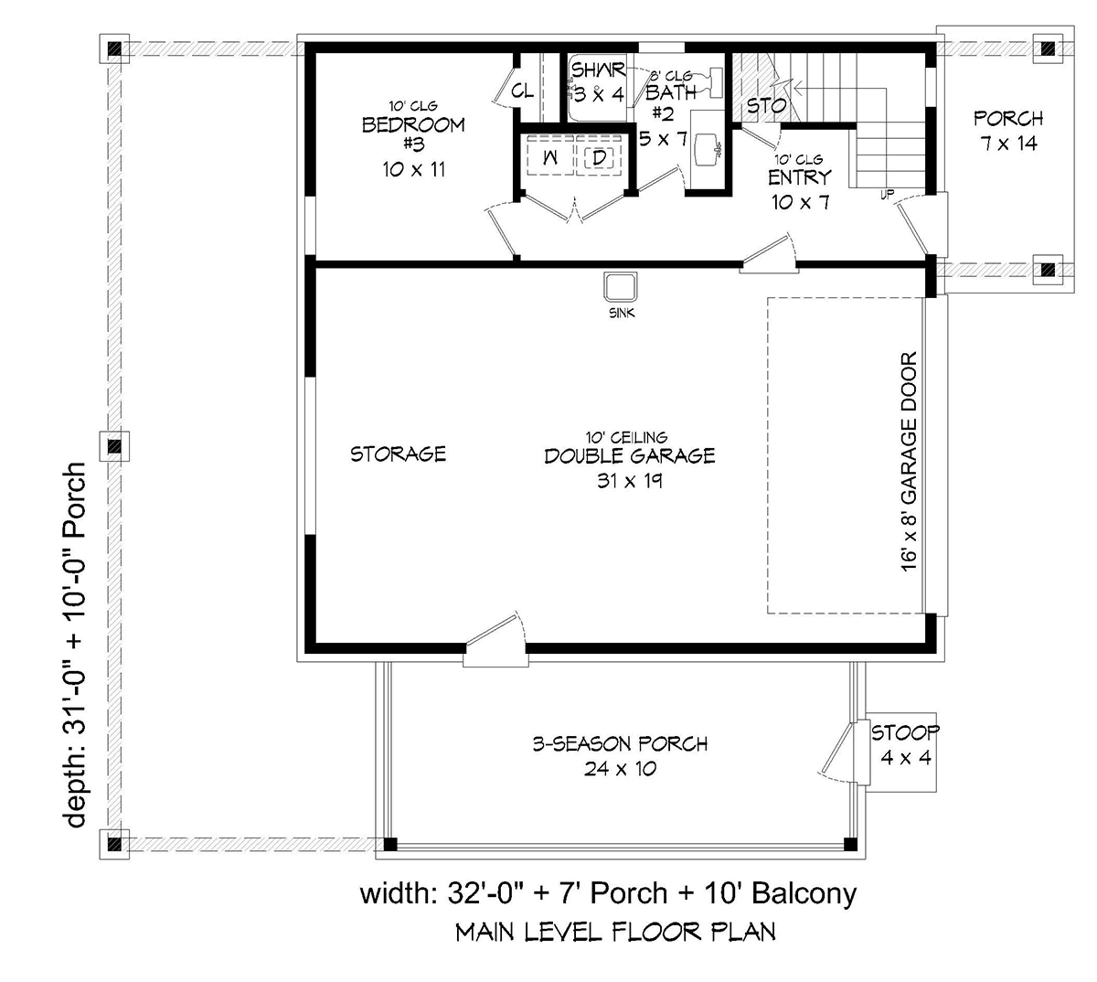 Garage-Living Plan 81536 - Contemporary Style with 1559 Sq Ft, 3