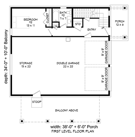 Coastal, Contemporary Garage-Living Plan 81538 with 2 Beds, 2 Baths, 2 Car Garage First Level Plan