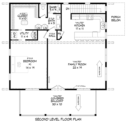 Coastal, Contemporary Garage-Living Plan 81538 with 2 Beds, 2 Baths, 2 Car Garage Second Level Plan