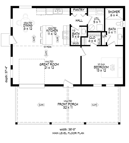 Contemporary House Plan 81544 with 1 Beds, 2 Baths First Level Plan