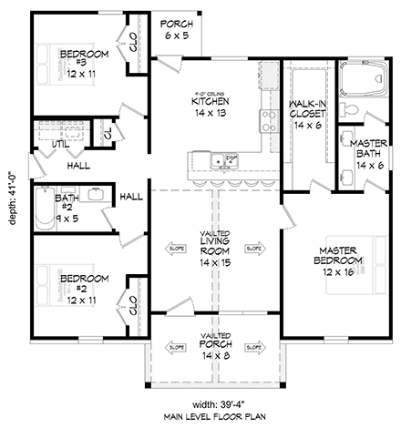 Traditional House Plan 81548 with 3 Beds, 2 Baths First Level Plan