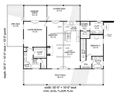 Country, Farmhouse, Ranch, Traditional House Plan 81551 with 2 Beds, 2 Baths First Level Plan