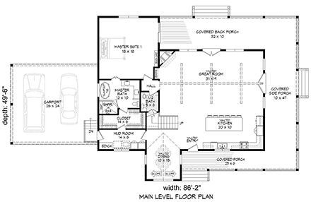 Country, Farmhouse, Prairie, Traditional House Plan 81552 with 3 Beds, 3 Baths, 2 Car Garage First Level Plan