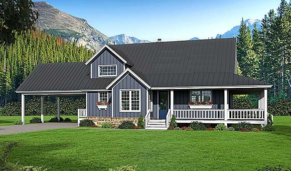 Country, Farmhouse, Prairie, Traditional House Plan 81552 with 3 Beds, 3 Baths, 2 Car Garage Elevation