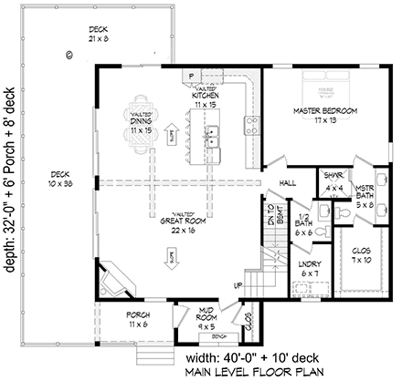 Cabin, Country, Prairie, Traditional House Plan 81553 with 3 Beds, 4 Baths First Level Plan