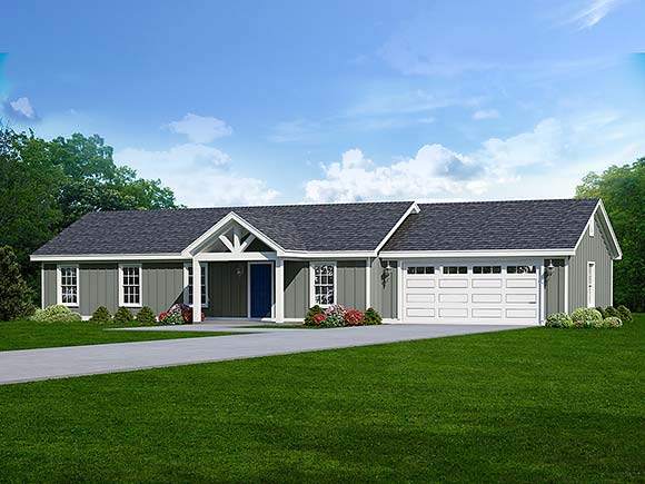 Country, Farmhouse, Ranch, Traditional House Plan 81555 with 3 Beds, 2 Baths, 2 Car Garage Elevation
