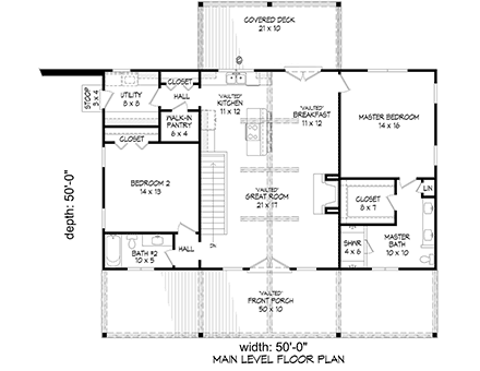 Country, Farmhouse, Ranch, Traditional House Plan 81557 with 2 Beds, 2 Baths, 2 Car Garage First Level Plan